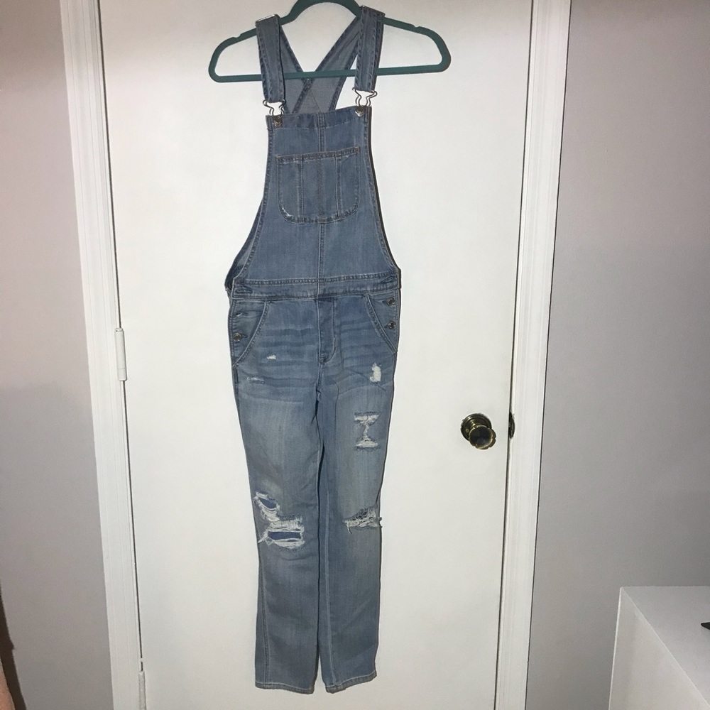 American Eagle XS Distressed Skinny Denim Overalls